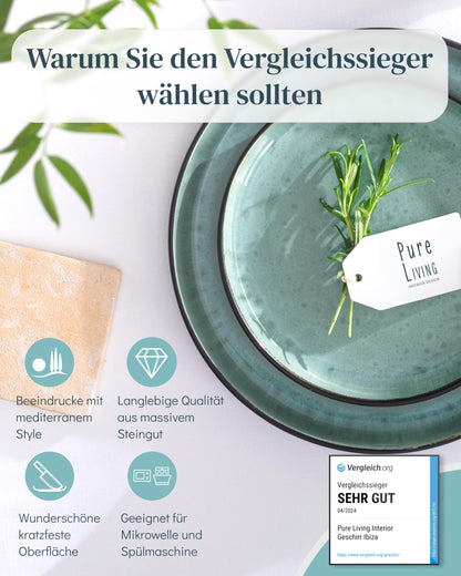 Pure Living Ibiza Stoneware Crockery Set for 6 People, 24-Piece