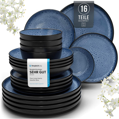 Pure Living Ibiza Stoneware Crockery Set for 6 People, 24-Piece