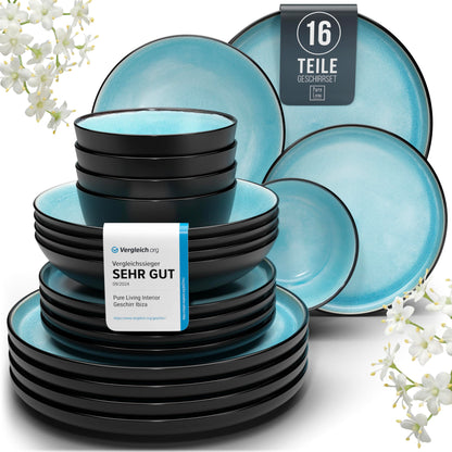 Pure Living Ibiza Stoneware Crockery Set for 6 People, 24-Piece