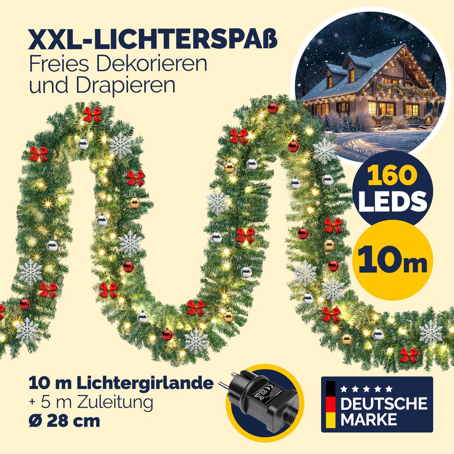 Casaria® Christmas Garland with Lighting Decoration, 5 m, 100 LEDs Illuminated Indoor Outdoor