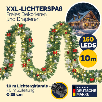 Casaria® Christmas Garland with Lighting Decoration, 5 m, 100 LEDs Illuminated Indoor Outdoor