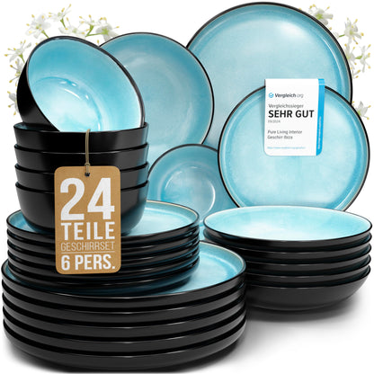 Pure Living Ibiza Stoneware Crockery Set for 6 People, 24-Piece