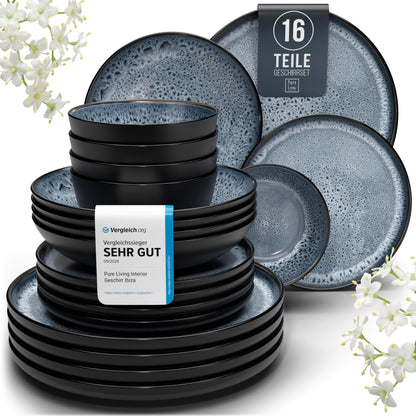 Pure Living Ibiza Stoneware Crockery Set for 6 People, 24-Piece