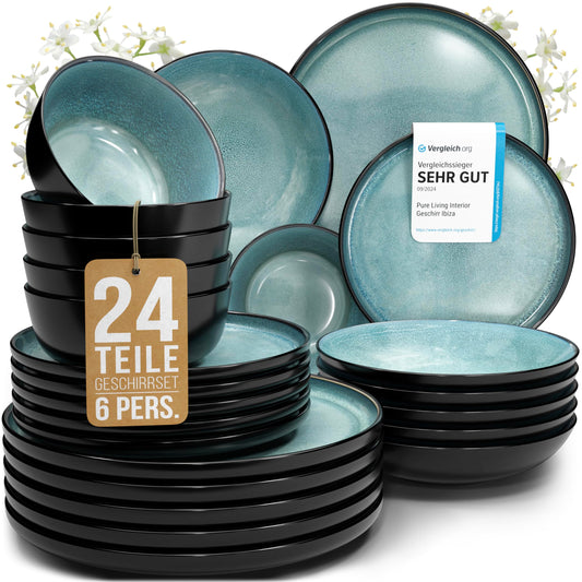 Pure Living Ibiza Stoneware Crockery Set for 6 People, 24-Piece
